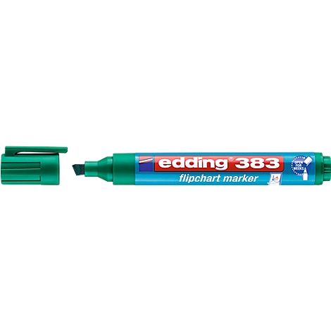 Green Edding flip chart marker with open cap.
