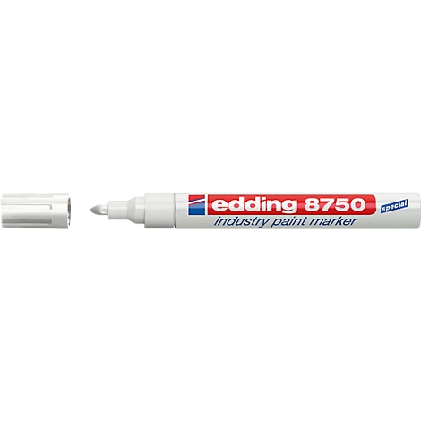 White Edding 8750 Industry Paint Marker with the cap off.