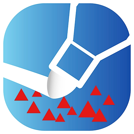 Graphic: Hand wiping area with red triangles, against a blue background.