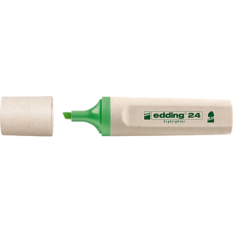 Ein Textmarker der Marke Edding mit grüner Spitze und Kappe.
