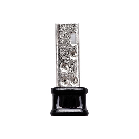 Nahaufnahme eines USB-Steckers. Der Stecker hat eine silberne Metallspitze und einen schwarzen KunststofffuÃŸ.