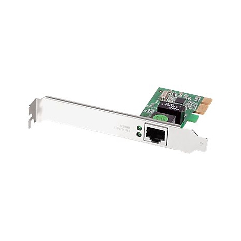 Netzwerkkarte mit Metallhalterung und RJ45-Anschluss.