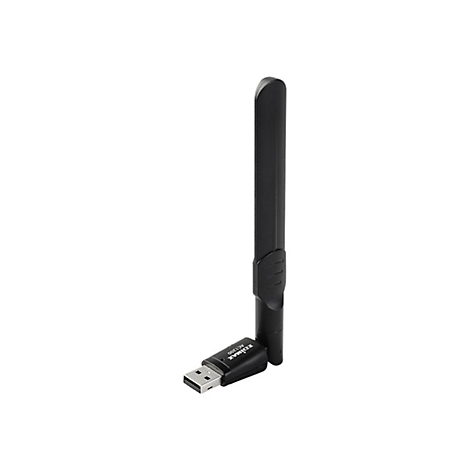 Schwarzer Edimax AC1200 USB-WLAN-Adapter mit ausklappbarer Antenne vor weißem Hintergrund.
