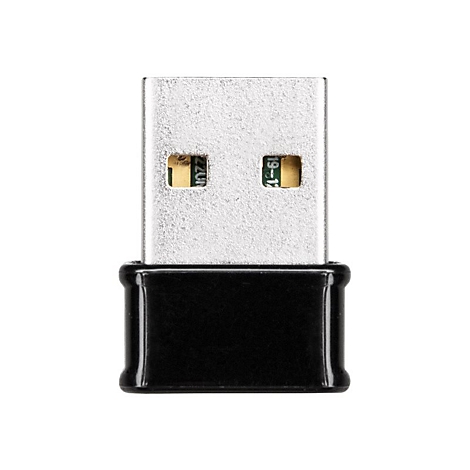 Kompakter, silberner USB-Adapter mit schwarzem Kunststoffgehäuse vor weißem Hintergrund.