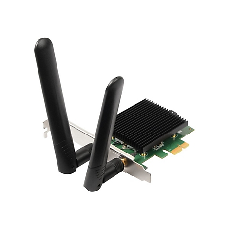 WLAN-Karte mit zwei Antennen und KÃ¼hlkÃ¶rper auf weiÃŸem Hintergrund.