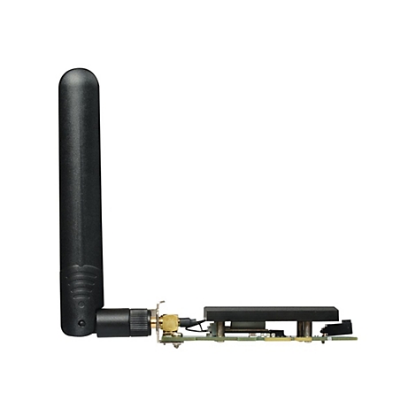 Ein drahtloser Netzwerkadapter mit schwarzer Antenne und einer Leiterplatte.