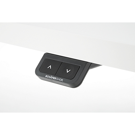 EHV Bureau, hauteur réglable électriquement, jusqu'à 100 kg, 605-1265 mm, piétement en T sans traverse, panneau up/down, L 1600 x P 800, blanc/argenté