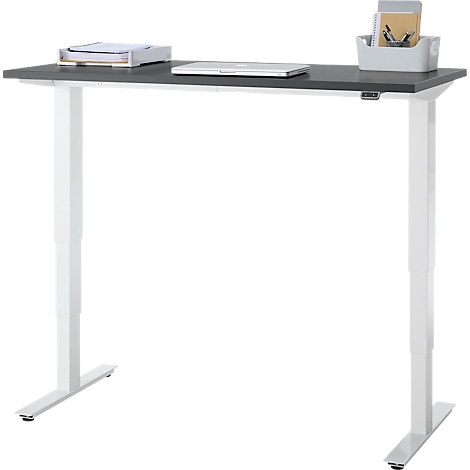 EHV Schreibtisch, elektrisch höhenverstellbar, bis 100 kg, 605–1265 mm, T-Fuß ohne Traverse, Up/Down-Panel, B 1300 x T 650, graphit/weiß