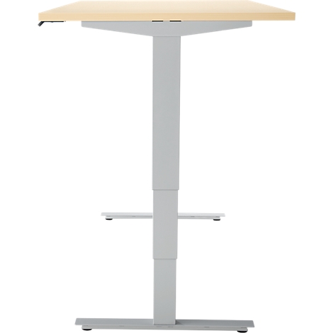 EHV Schreibtisch, elektrisch höhenverstellbar, bis 100 kg, 605–1265 mm, T-Fuß ohne Traverse, Up/Down-Panel, B 1600 x T 800, Ahorn/silber