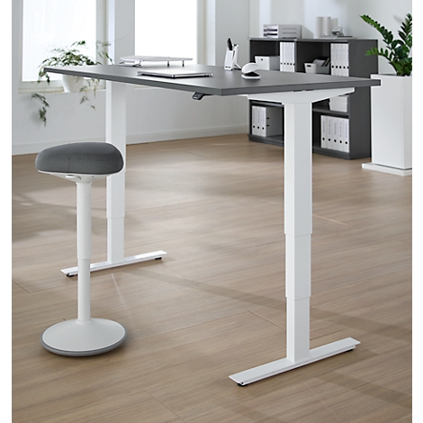 EHV Schreibtisch, elektrisch höhenverstellbar, bis 100 kg, 605–1265 mm, T-Fuß ohne Traverse, Up/Down-Panel, B 1600 x T 800, graphit/weiß