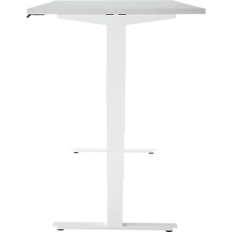 EHV Schreibtisch, elektrisch höhenverstellbar, bis 100 kg, 605–1265 mm, T-Fuß ohne Traverse, Up/Down-Panel, B 1600 x T 800, lichtgrau/weiß