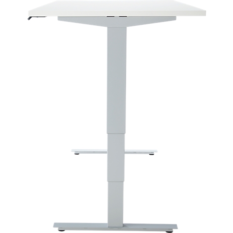 EHV Schreibtisch, elektrisch höhenverstellbar, bis 100 kg, 605–1265 mm, T-Fuß ohne Traverse, Up/Down-Panel, B 1600 x T 800, weiß/silber