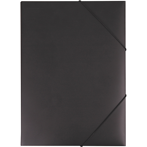 Black document folder with elastic band.
