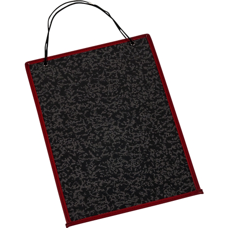 Paillasson noir avec bord rouge et boucle pour suspendre.