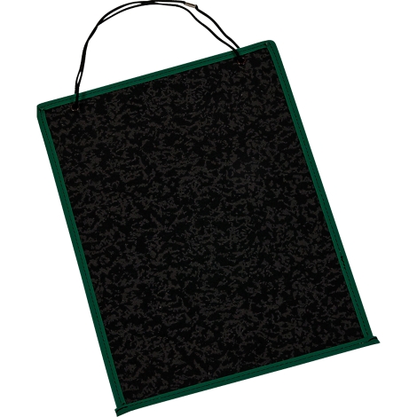 Griffoir noir avec bordure verte et une boucle noire pour suspendre.