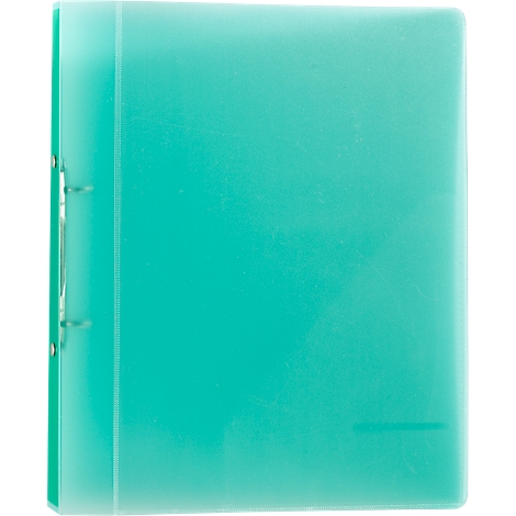 Türkis-Ordner mit drei Ringen an der Seite.