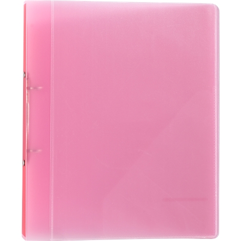 Rosa Ordner mit drei Ringen, Nahaufnahme.