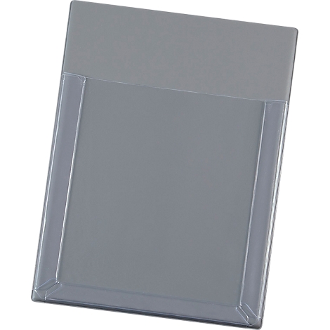 Gray card holder with transparent pocket. The top field is opaque, the bottom area is transparent.