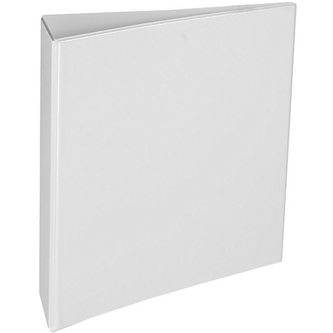 White binder at a slight angle, close-up.
