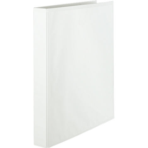 White binder, slightly angled from the side.