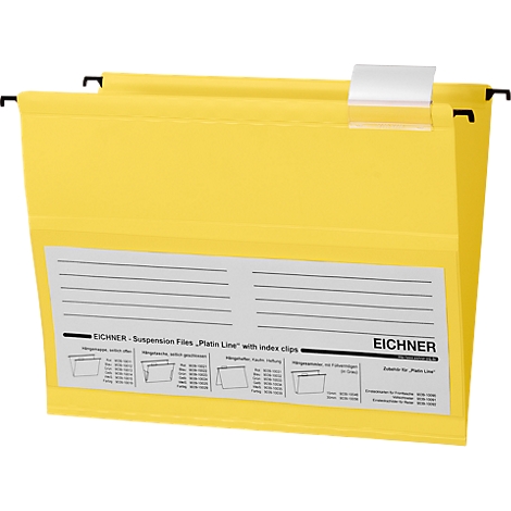 Yellow hanging file with black holder. Inscription: "EICHNER - Suspension Files..."
