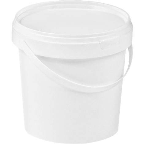Eimer, mit Deckel & Griffen, 1 l, Ø 132,5 x H 131 mm, ISO-Norm, lebensmittelecht, temperaturbeständig, stapel- & nestbar, PP, weiß, 10 Stück