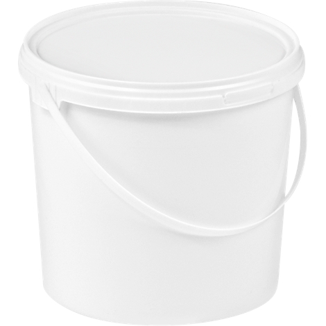 Eimer, mit Deckel & Griffen, 20 l, ISO-Norm, Ø 326 x H 320 mm, lebensmittelecht, temperaturbeständig, stapel- & nestbar, PP, weiß, 5 Stück