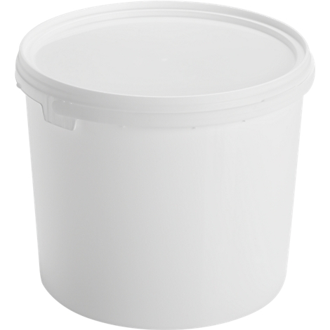 Eimer, mit Deckel & Griffen, 30 l, Ø 380 x H 390 mm, ISO-Norm, lebensmittelecht, temperaturbeständig, stapel- & nestbar, PP, weiß, 5 Stück