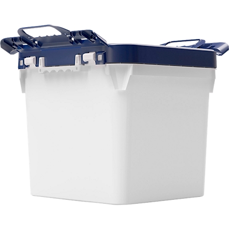 Eimer, quadratisch, Volumen 32 l, mit UN-Zertifizierung, lebensmittelecht, stapelbar, mit Deckel, Ø 380 x H 338 mm, HDPE, blau