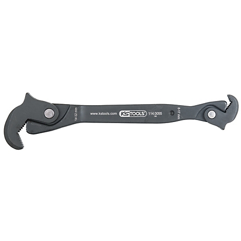 Verstellbarer KS Tools Schraubenschlüssel, grau, mit Zähnen und Schriftzug.
