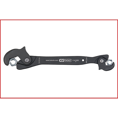 Schwarzer KS Tools Doppelschlüssel mit zwei Schrauben. Aufschrift 'KS TOOLS' und Größenangaben.
