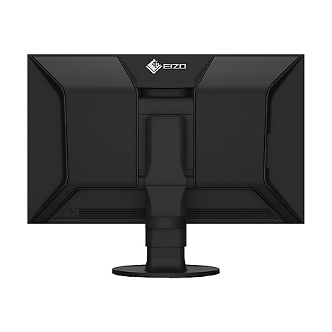 Moniteur noir avec le logo Eizo au dos. Le support est également noir et rond.