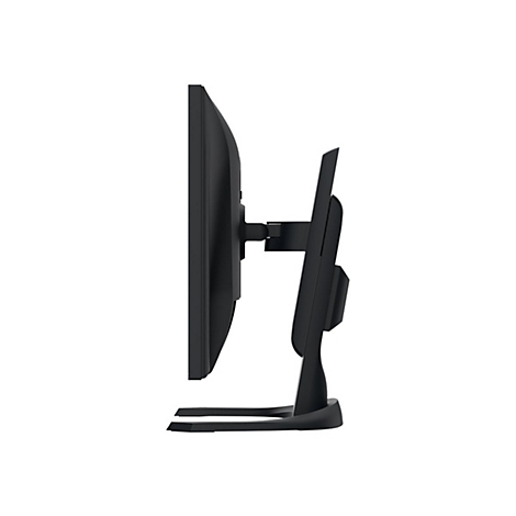 Moniteur noir de profil, avec support et support.