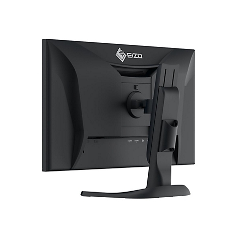 Schwarzer EIZO Monitor, Rückansicht. Logo und Anschlüsse erkennbar.