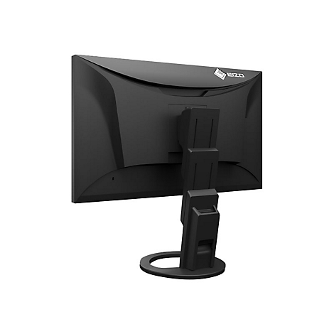 Moniteur noir de dos, logo du fabricant 'EIZO' visible, socle robuste.
