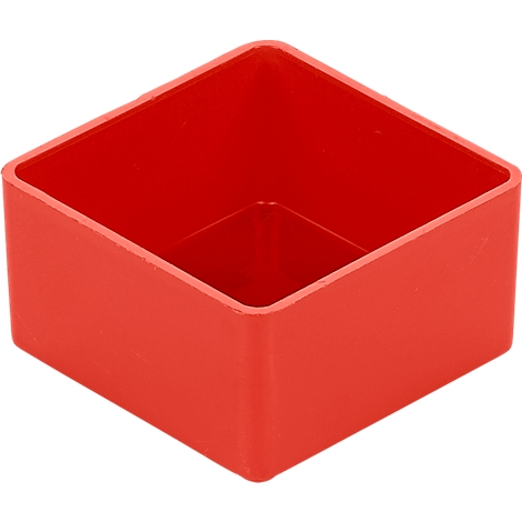 Red square box, photographed slightly diagonally from above.