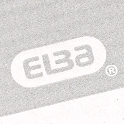 Het Elba-merklogo met witte letters op een grijze achtergrond.