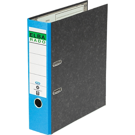 Black folder with blue edge, white label, and ELBA logo.