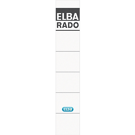 Vertikale Nahaufnahme eines weißen Logos mit schwarzem Schriftzug "ELBA RADON" und blauem ELBA-Logo am unteren Rand.