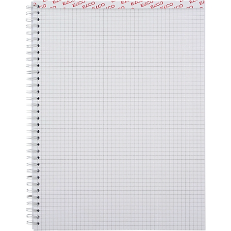 A white, squared notebook with a spiral binding. At the top is a red strip with the lettering "ELCO".