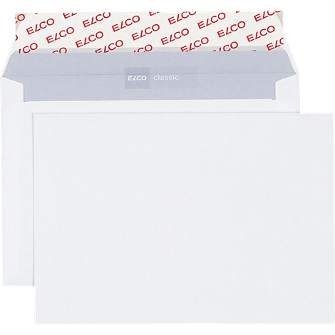 White envelope with open flap, printed with logo inside. "ELCO classic" is visible on the flap.