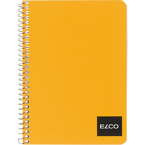 Yellow notebook with silver spiral binding. Black "EZCO" logo in the bottom right.