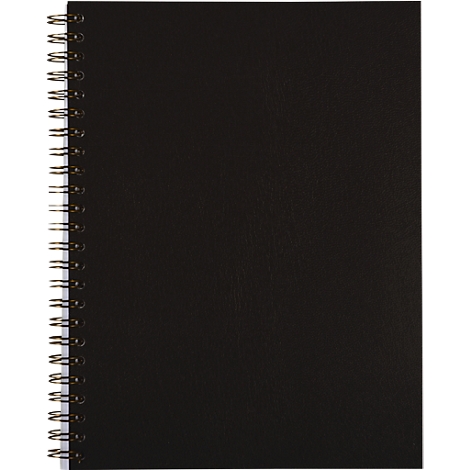 Black notebook with gold spiral binding. The cover has a slightly textured surface.