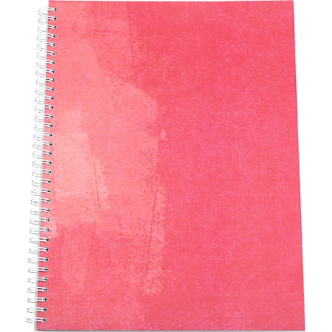 Red notebook with spiral binding.