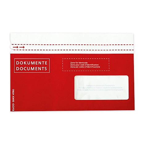 Red document bag with white lid. Text: "Documents". Below a viewing window.