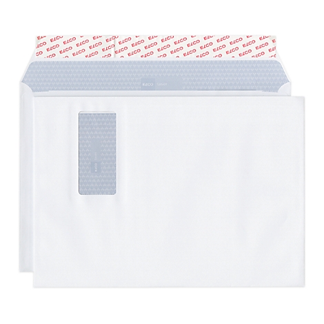 White envelope with window. In the background the inside with red lettering can be seen.