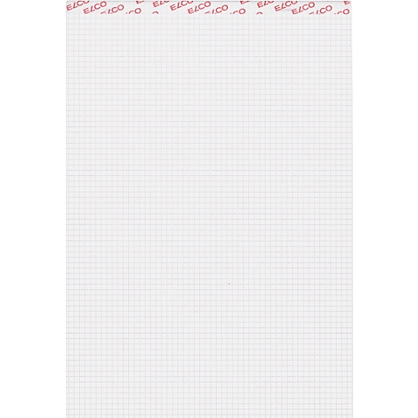 Weisses kariertes Papier mit rotem Aufdruck ELCO am oberen Rand. Fein kariert, klare Linien.