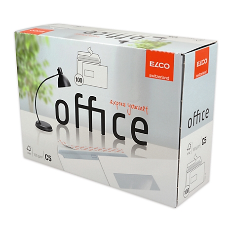 Office box with 'office' lettering, lamp and slogan. ELCO, Switzerland. Paper 100g/m² C5.