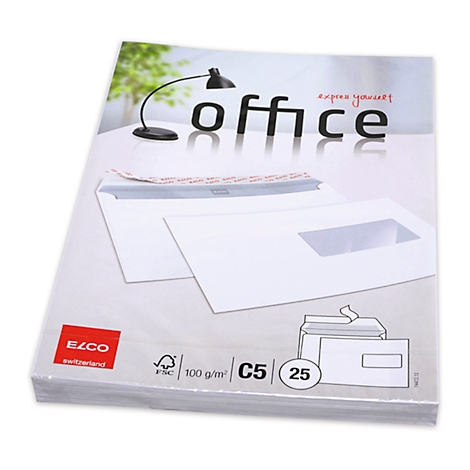 A stack of white envelopes, labeled "office". Some envelopes are open, showing the inside.