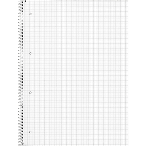 Grid-lined notepad with spiral binding.